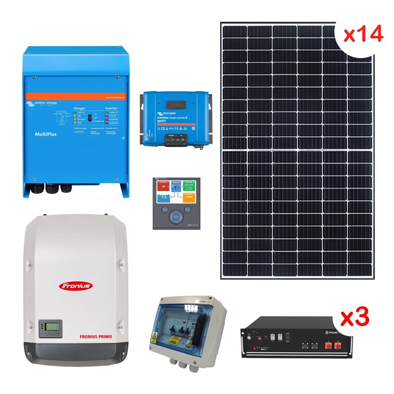 Kit Solaire Photovoltaïque Autoconsommation avec Stockage Lithium Pylontech  - PV 6kWc - 7,2kWh - Batterie 48V - Monophasé
